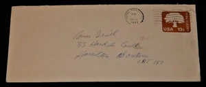 Vintage Stamped Envelope, ROYAL OAK, MI,1977,Brown Liberty Tree, To Hamilton, ON - Picture 1 of 3
