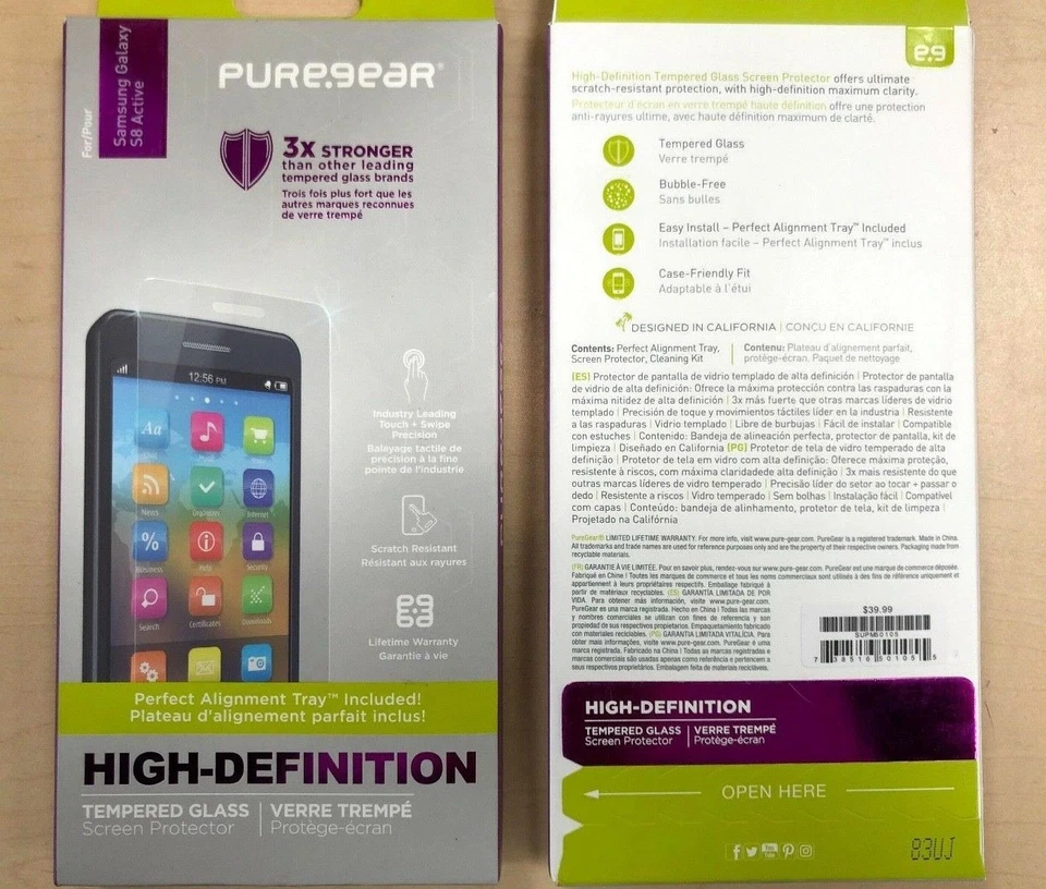 PUREGEAR Samsung Galaxy S8 Active Tempered Glass Screen Protector - Image 1 of 1