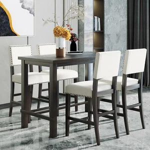 5-Piece Counter Height Dining Set and 4 Chairs in Black and Beige - Picture 1 of 10