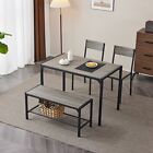 4 Seats Dining Table Set Wooden Compact Table 2 Chairs 1 Bench Set Metal Kitchen