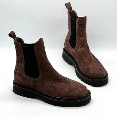 Bota Chelsea JOHNNY WAS Bluma Bordada Para Mujer 7 Marrón Floral Suela Gruesa Foto 1 de 4