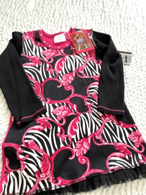 Girl's Ooh! LaLa! Couture Black/Pink Long Sleeve 100% Cotton Dress Size 2 T NWT - Image 1 of 4
