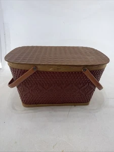 Cesta de picnic de costura de mimbre Red Man de colección con asas de metal y juego de platos de plástico - Imagen 1 de 17