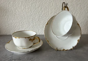 Lote de 4 tazas de té y platillos vintage Haviland Limoges China hojas con adornos de oro blanco - Imagen 1 de 9