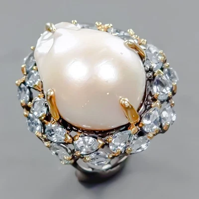 Vintage ring Natural Baroque Pearl Ring 925 Sterling Silver Size 8 /R427547 - Image 1 of 4