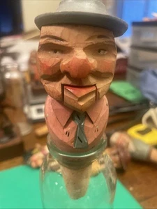 Vintage ANRI Hand Carved Mechanical Bottle Stopper Mouth Dropper Hat Raiser - Picture 1 of 15