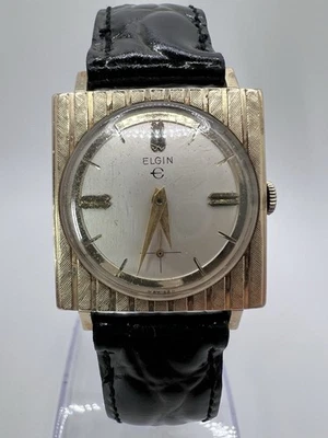 Reloj para hombre vintage raro enchapado en oro laminado 10k Elgin 17J cuadrado cuerda manual Foto 1 de 4