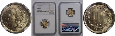 1866 3CN Nickel Three Cent NGC MS-66+ - Image 1 of 3