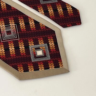 Corbata para hombre Carlo Palazzi 4 pulgadas de ancho x largo 56 seda abstracta topo dorado naranja rojo Foto 1 de 4