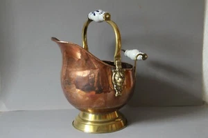 bauchiger Blumentopf Übertopf Kupfer Messing Löwenköpfe Landhaus 10211 - Picture 1 of 6