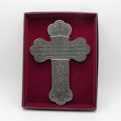 Мальчик ангел-хранитель крест благословить этого ребенка олова стены вися ребенка подарок для душа - Изображение 1 из 4