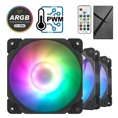 3 Pack 120mm ARGB LED Computer Case Fan for PC CPU Cooling Addressable RGB - Image 1 of 4