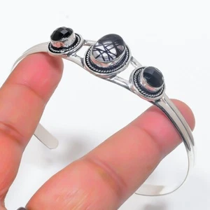 Rutilated Quartz Gemstone Handmade 925 Sterling silver Adjustable Cuff Bracelet - Picture 1 of 1