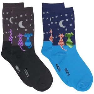 Cat Dog Stargazing Stars Kitten Puppy Animal Women's Foozys 2 Pairs Socks 9-11 - Picture 1 of 6