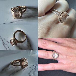 14k Rose Gold Beautiful Morganite Diamond Anniversary Engagement Ring Size 4.5