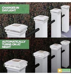 Solar LED Post Deck Cap Fence Light Outdoor for 4x4 5x5 6x6 Wooden Posts W/Base - Picture 1 of 7