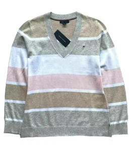 Tommy Hilfiger maglione donna a righe scollo a V taglia:S - Foto 1 di 3