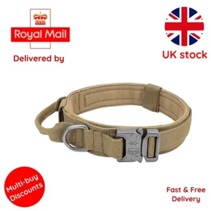 KHAKI Tactical Police Dog Collar Military Adjustable Durable German Shepard - Picture 1 of 12