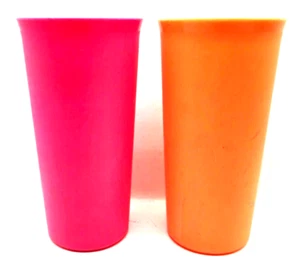 Vintage Tupperware Tumblers 12 oz Drinking Cups Bright Pink & Orange (G41) - Picture 1 of 6