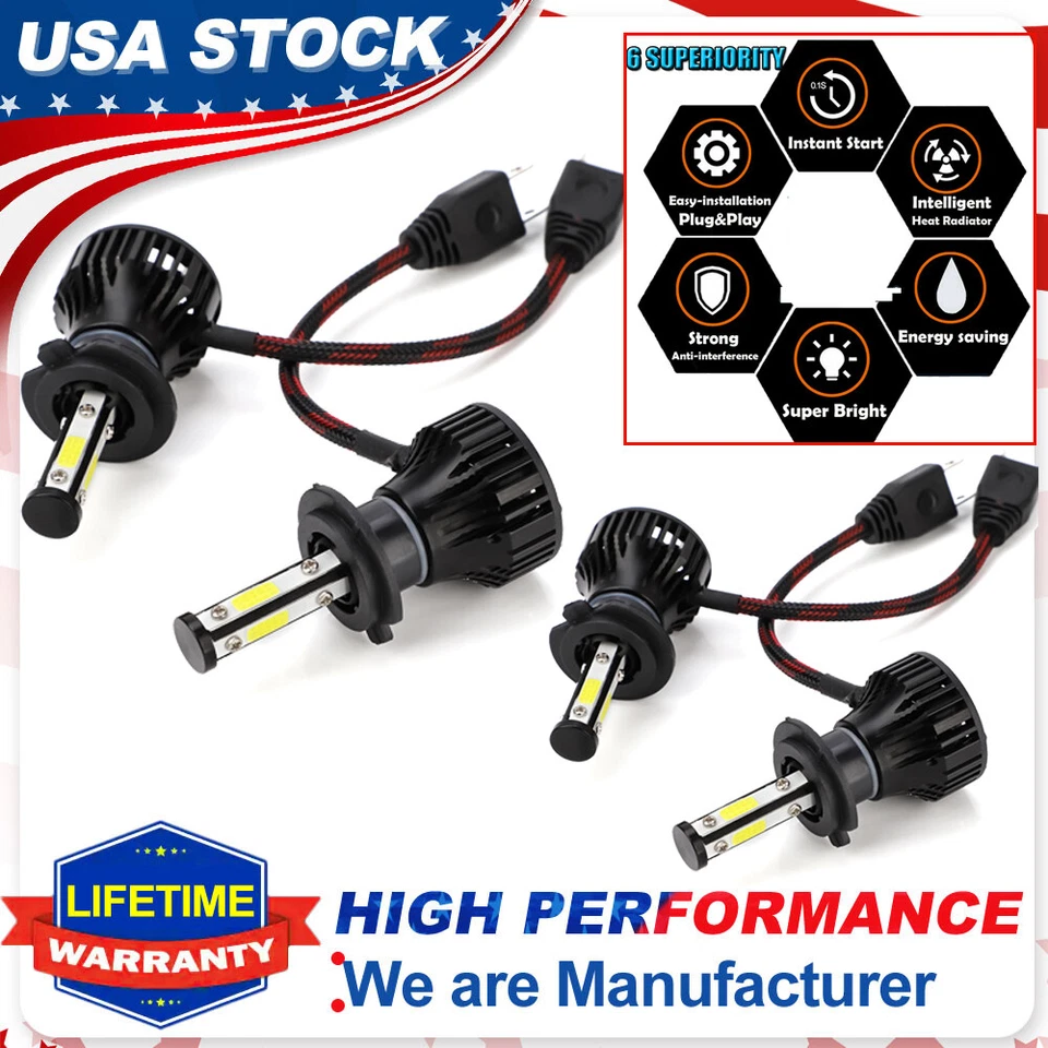 Kit de 4 Bombillas H7 + H7 Kits de Bombillas LED Faro Alto/Bajo 6500K Potencia Súper Brillante Foto 1 de 4