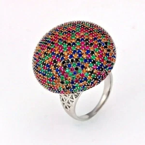 Luxury Ring Earth Ball Ring 318 Inlaid Rainbow Zirconia Diamond Round Bridal UK - Picture 1 of 6