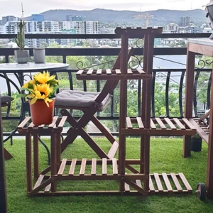 38" Wood Flower Plant Pot Shelf Stand Outdoor Patio Florist Ladder Display Rack - Picture 1 of 10