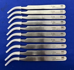 AVEN 7-SA CURVED SUPER FINE POINTS TWEEZERS 4 3/4” SS - 1 LOT QTY 10 - Picture 1 of 11