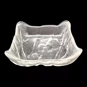 Scandinavian Textured Glass Bowl - 7" Square Thick Heavy Clear MCM Danish Modern - Picture 1 of 8
