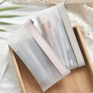 Assorted Colour Translucent With Zipper Kawaii Pencil Case With Geometry Set - Picture 1 of 7