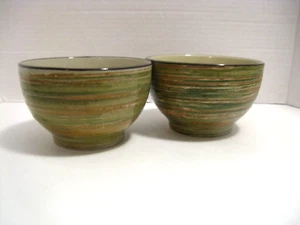 California Pantry Green Striped Cereal/Soup/Serving Bowls Set of 2 NOS 2010 - Picture 1 of 4
