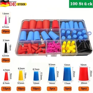 100Stück Silikon Gummi Stecker Sortiment Set  Stopfen Konisch Pulverbeschichtung - Bild 1 von 5