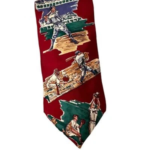Vintage Imported Silk Baseball Tie Made USA Red Burgundy Maroon Batter Catcher - Picture 1 of 7