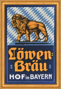 Löwen-Bräu Hof in Bayern Brauerei Löwe Fahne Kunstdruck Reklame A3 75 Gerahmt - Bild 1 von 1
