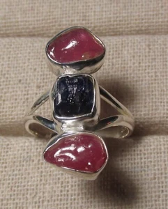 Sterling silver natural ruby & sapphire ring UK R½/US 8.75 Gift bag. - Picture 1 of 5
