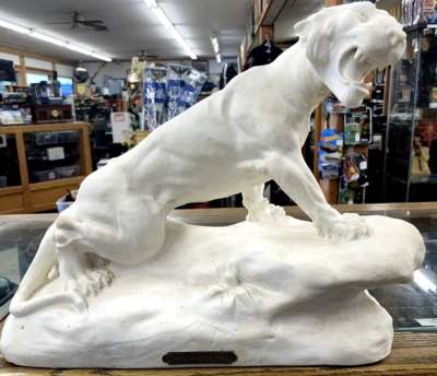 19th Century Signed Alabaster Tiger Sculpture By E. Rouff - Image 1 of 4