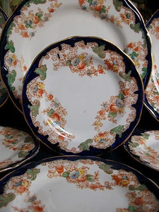 NEW WHARF HARWOOD- FLOW BLUE (c.1908+) BREAD PLATE(s)- RARE! EXCELLENT! GILT! - Picture 1 of 12