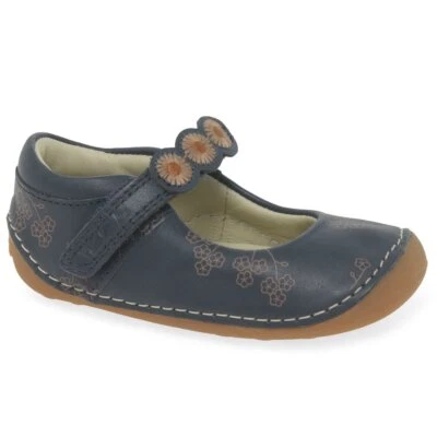BNIB Clarks Toddler Girls TINY FLORA Navy Combi Leather Shoes G/H Fitting - Image 1 of 4