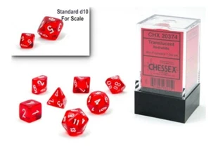 Chessex Mini 7 Dice Mini Polyhedral Set - Translucent Red w/White NEW CHX20374 - Picture 1 of 1