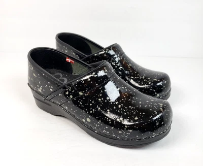 Sanita Womens Size EU 38 US 7 Black Silver Sparkle Slip On Work Clog Shoes - Image 1 of 4
