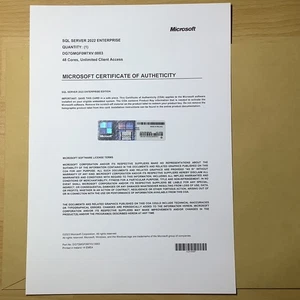 MS SQL Server 2022 Enterprise 48 Core License, Unlimited CALs with COA - Picture 1 of 3