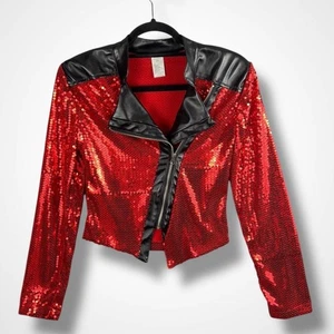 Weissman Jacke Damen klein rot Pailletten Tanz Moto Kunstleder Asym Reißverschluss 8288 - Bild 1 von 13