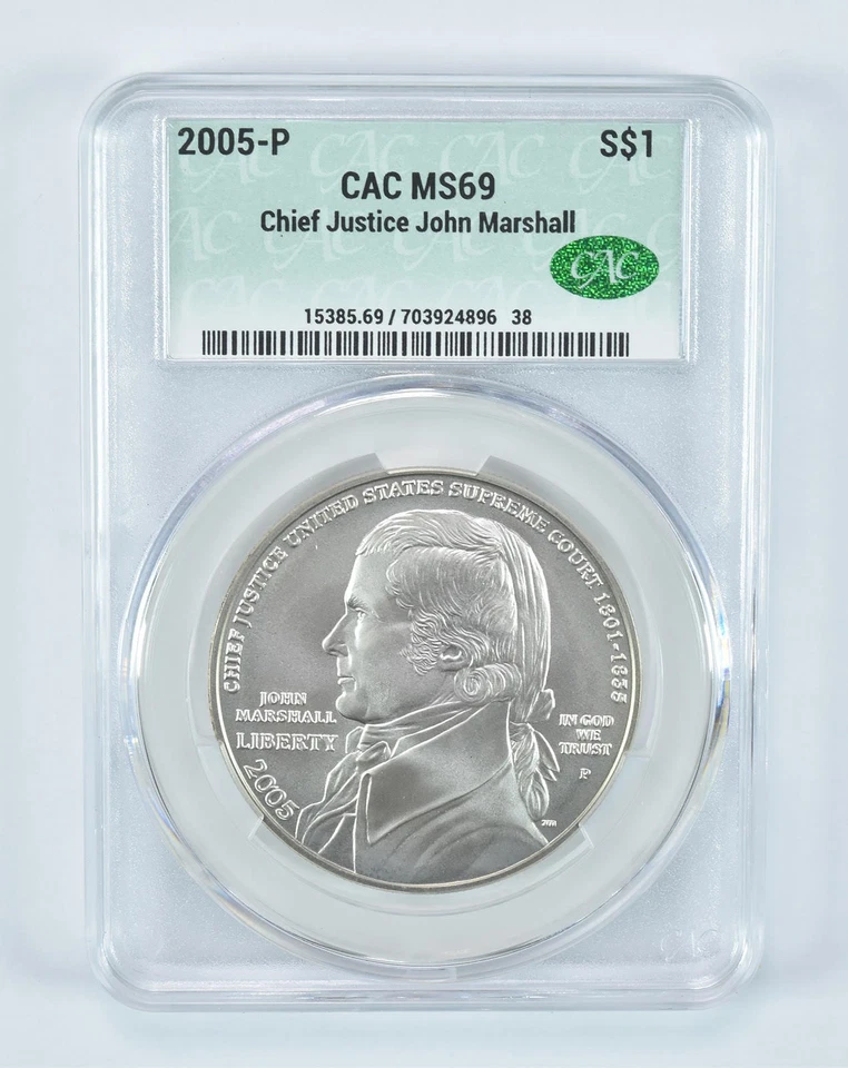 2005-P John Marshall Commemorative Silver Dollar MS69 CAC CACg *2623 - Image 1 of 4
