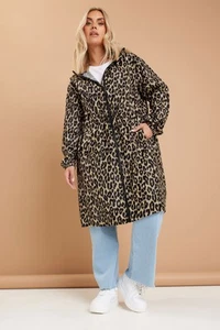 Yours Curve Women's Plus Size Leopard Print Longline Parka Jacket - Picture 1 of 8
