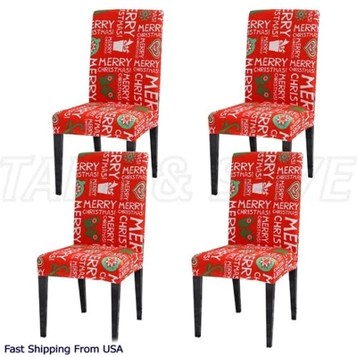 4PCS Christmas Chair Stretch Slipcovers Holiday  Kitchen/Dining Decorations Set - Image 1 of 4