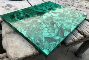 Malachite Side Table Top Collectible Precious Stone Handmade Furniture Decor Art - Picture 1 of 8