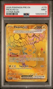 Pokémon Pikachu EX 179/131 2025 PRE EN Prismatic Evolutions dorado raro PSA 9 - Imagen 1 de 2