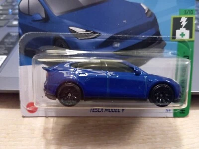 2024 HOT WHEELS - TESLA MODEL Y   BLUE SHORT CARD 1/64 APROX*NEW* - Image 1 of 3