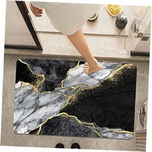 Bath Mat Rug,Black white gray and gold marble Non-Slip Super Absorbent Quick - Picture 1 of 8