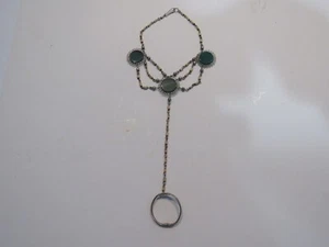 Peruvian Vintage Unique  Rare Chrysocolla Alpaca Silver Ankle Bracelet/Toe Ring - Picture 1 of 5