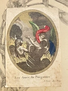 Ancienne image pieuse / canivet Ames du purgatoire XVIIIe Holy Card Basset - Picture 1 of 2